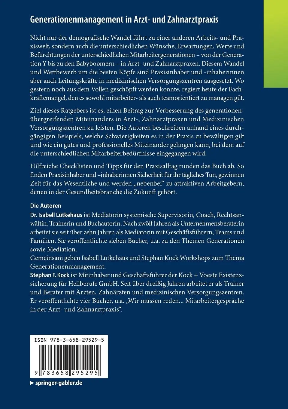Rückseite: 9783658295295 | Generationenmanagement in Arzt- und Zahnarztpraxis | Kock (u. a.)