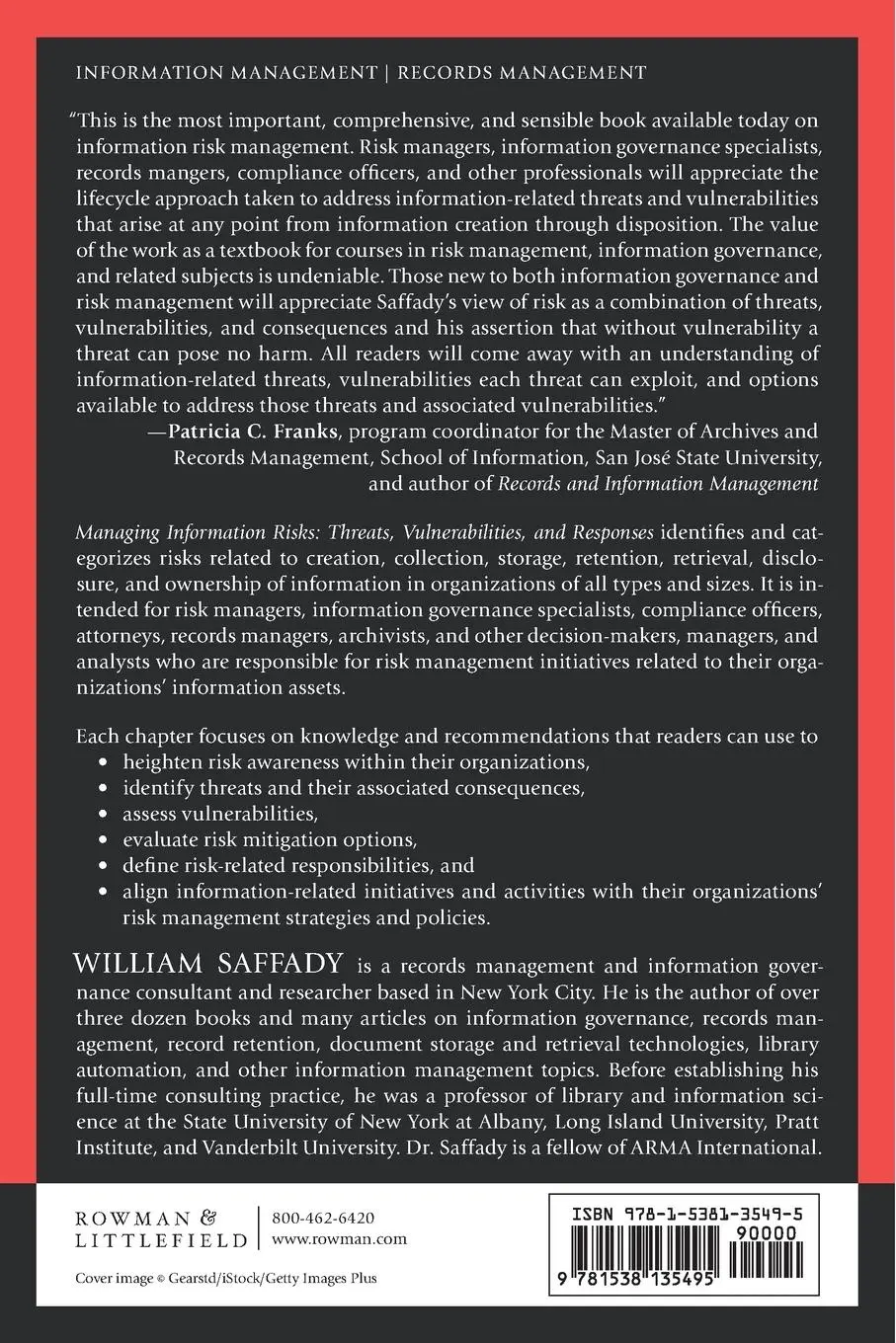 Rückseite: 9781538135495 | Managing Information Risks | Threats, Vulnerabilities, and Responses