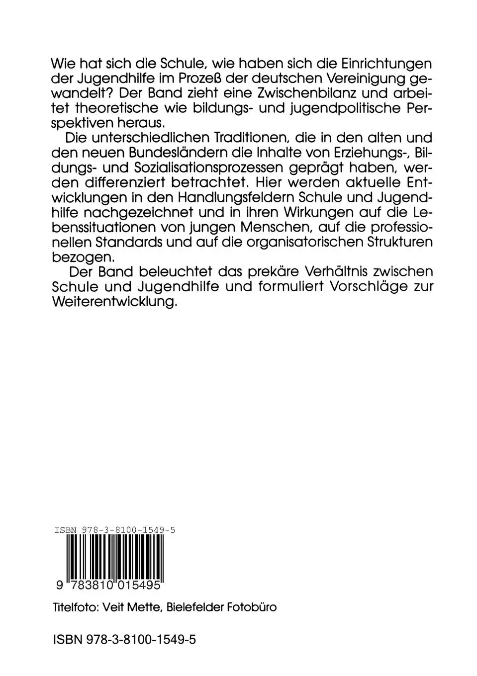 Rückseite: 9783810015495 | Schule und Jugendhilfe | Neuorientierung im deutsch-deutschen Übergang