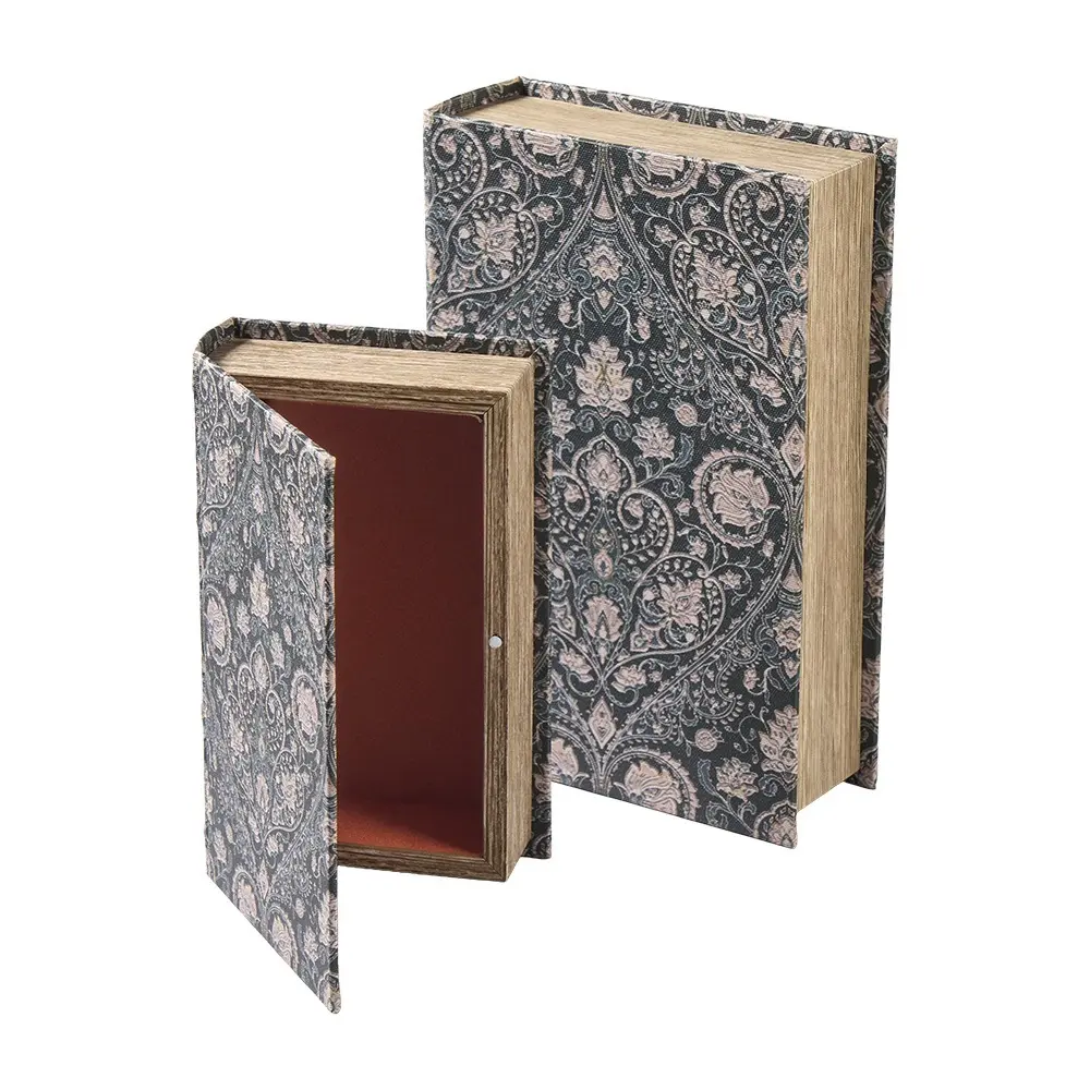 Buch Box Holz/Leinen 2er Set 27x18x7cm 21x13x5cm B