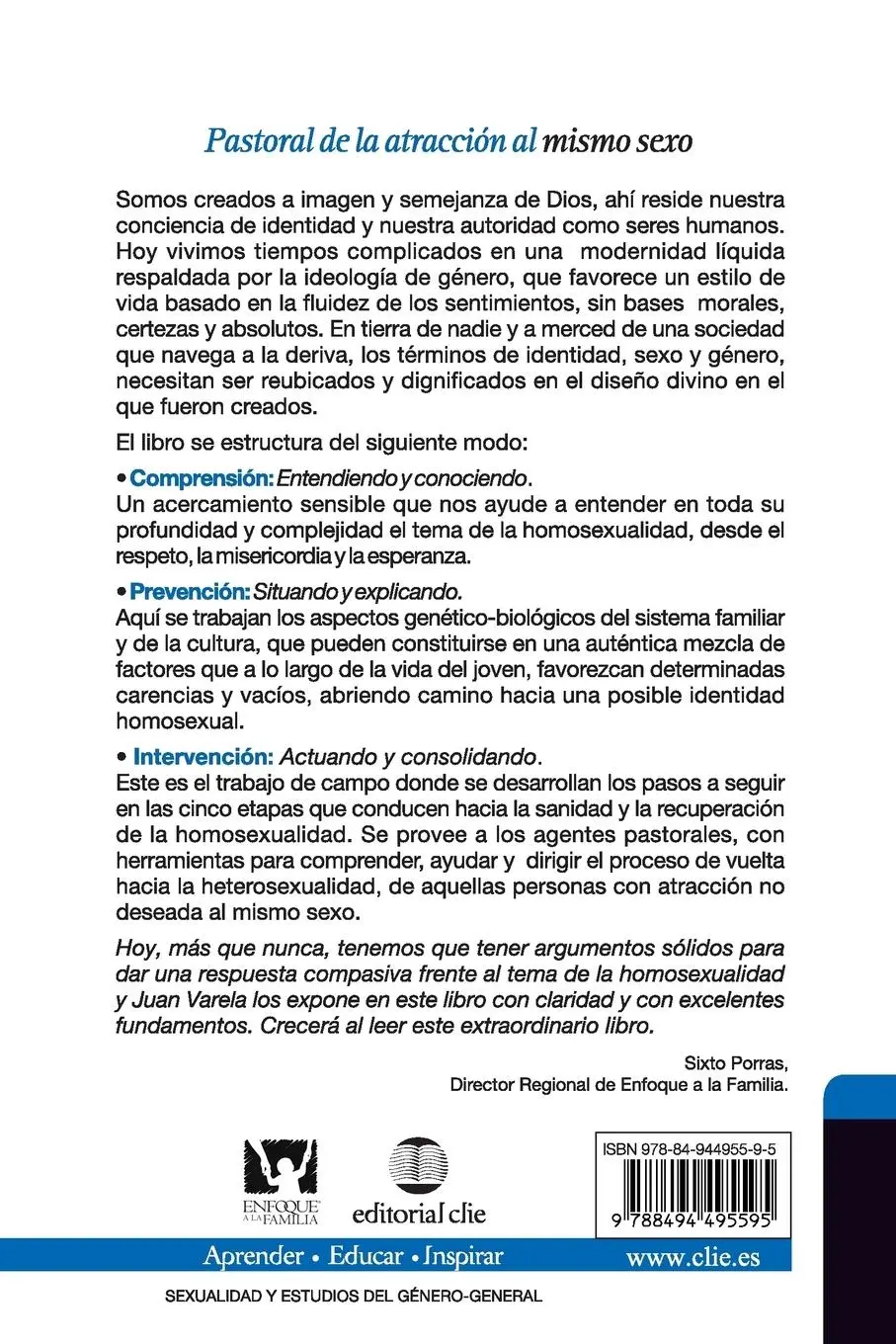 Rückseite: 9788494495595 | Homosexualidad | Pastoral de la atracción al mismo sexo | Varela