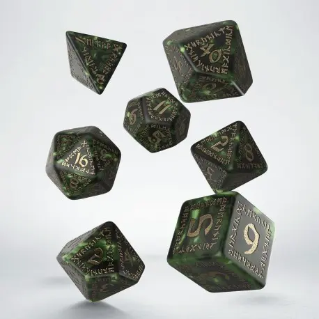 Cover: 5907699495795 | Runic Bottle-green &amp; gold Dice Set | Runic Dice | QWORUN98