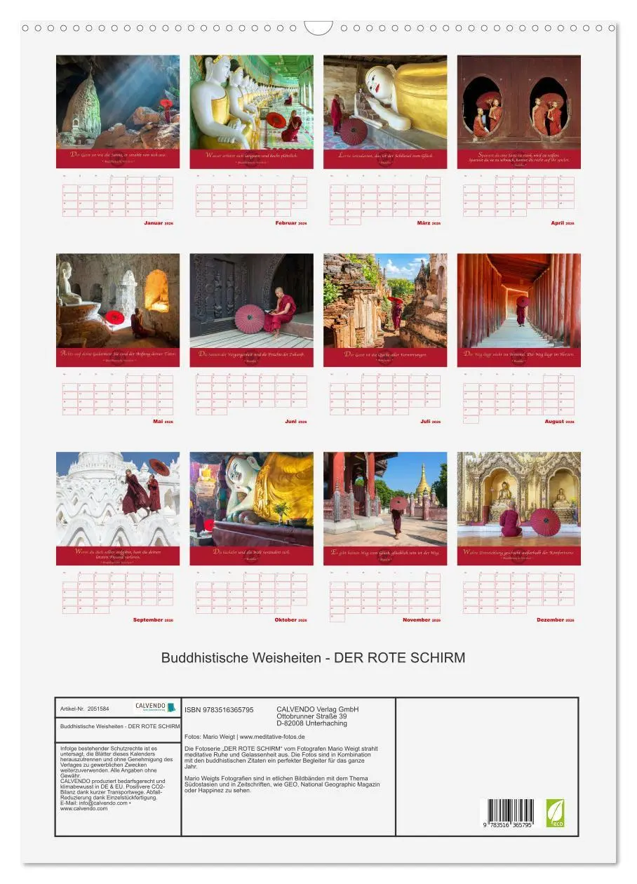 Bild: 9783516365795 | Buddhistische Weisheiten - DER ROTE SCHIRM (Wandkalender 2026 DIN...