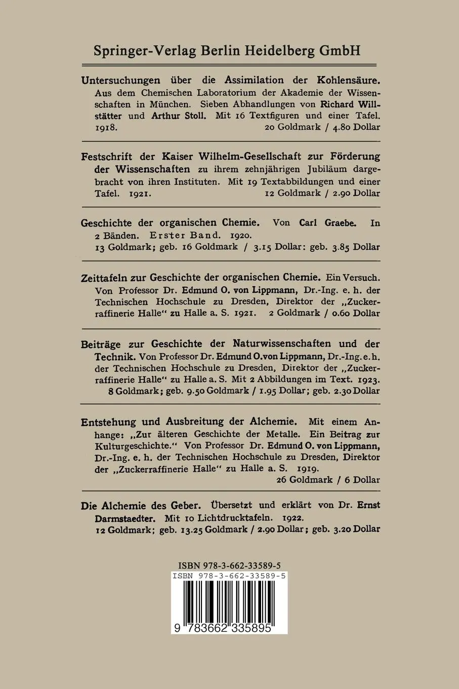Rückseite: 9783662335895 | Fünf Vorträge aus den Jahren 1920-1923 | Fritz C. Haber | Taschenbuch