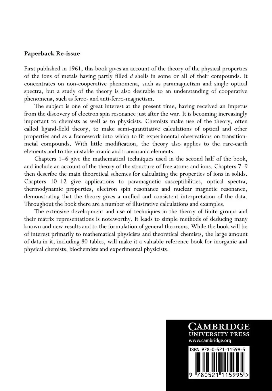 Rückseite: 9780521115995 | The Theory of Transition-Metal Ions | J. S. Griffith | Taschenbuch