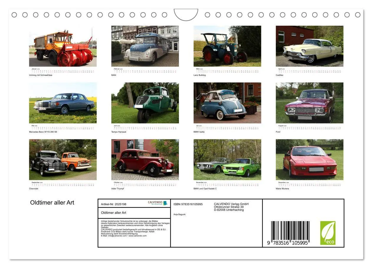 Bild: 9783516105995 | Oldtimer aller Art (Wandkalender 2026 DIN A4 quer), CALVENDO...