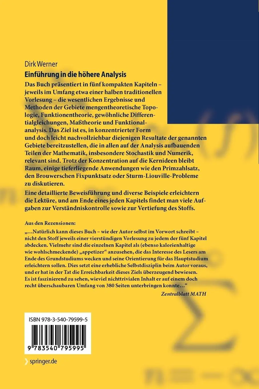 Rückseite: 9783540795995 | Einführung in die höhere Analysis | Dirk Werner | Taschenbuch | x