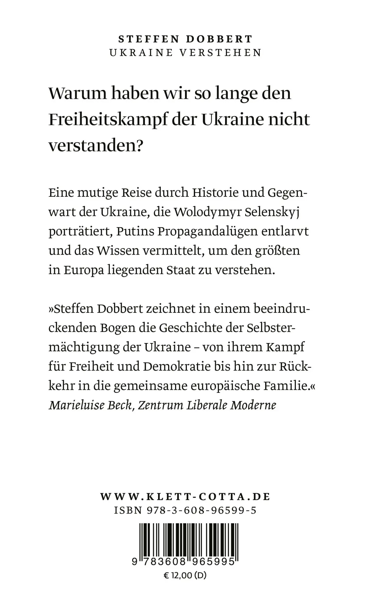 Rückseite: 9783608965995 | Ukraine verstehen | Geschichte, Politik und Freiheitskampf | Dobbert