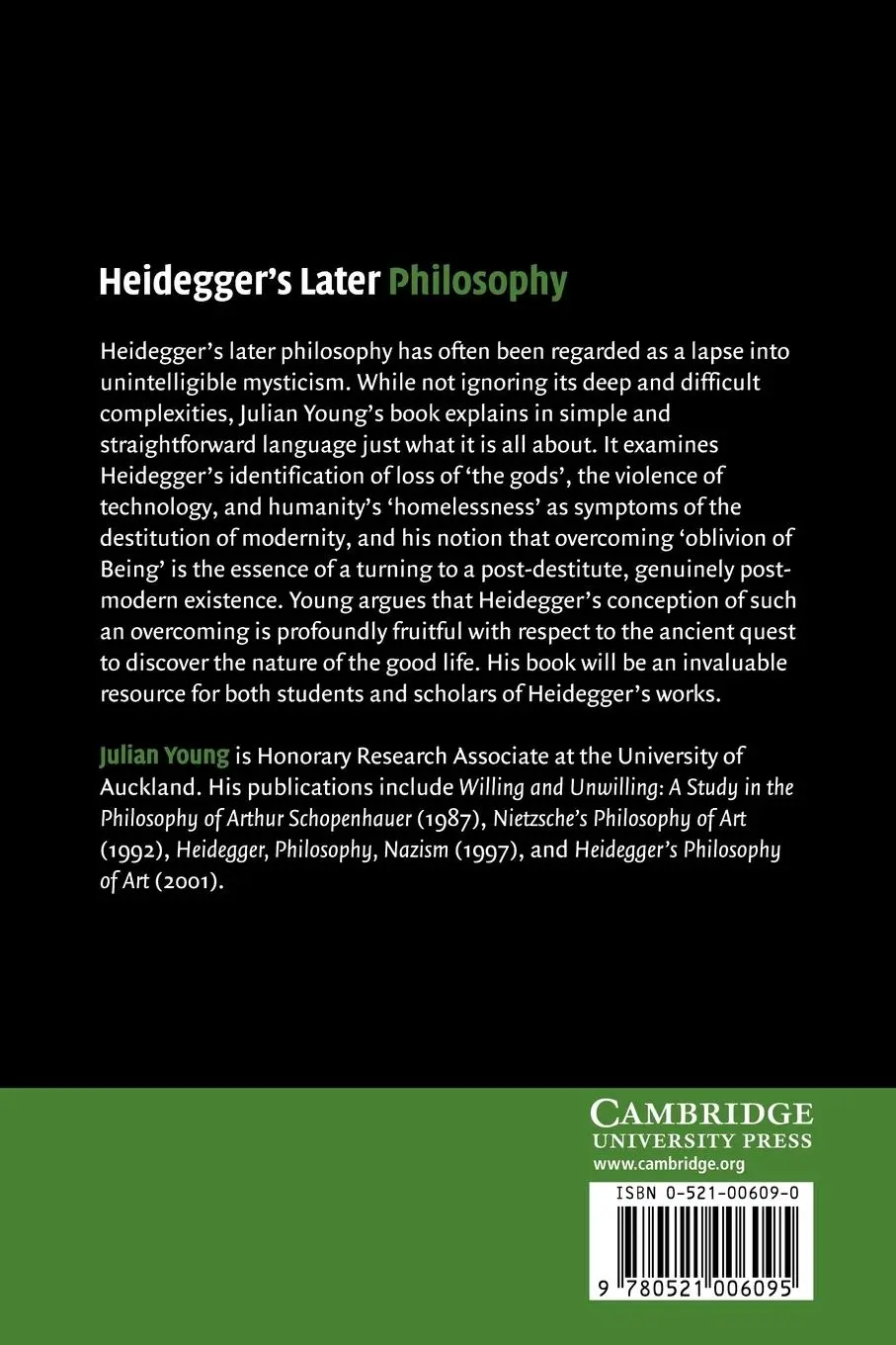 Rückseite: 9780521006095 | Heidegger's Later Philosophy | Julian Young | Taschenbuch | Englisch