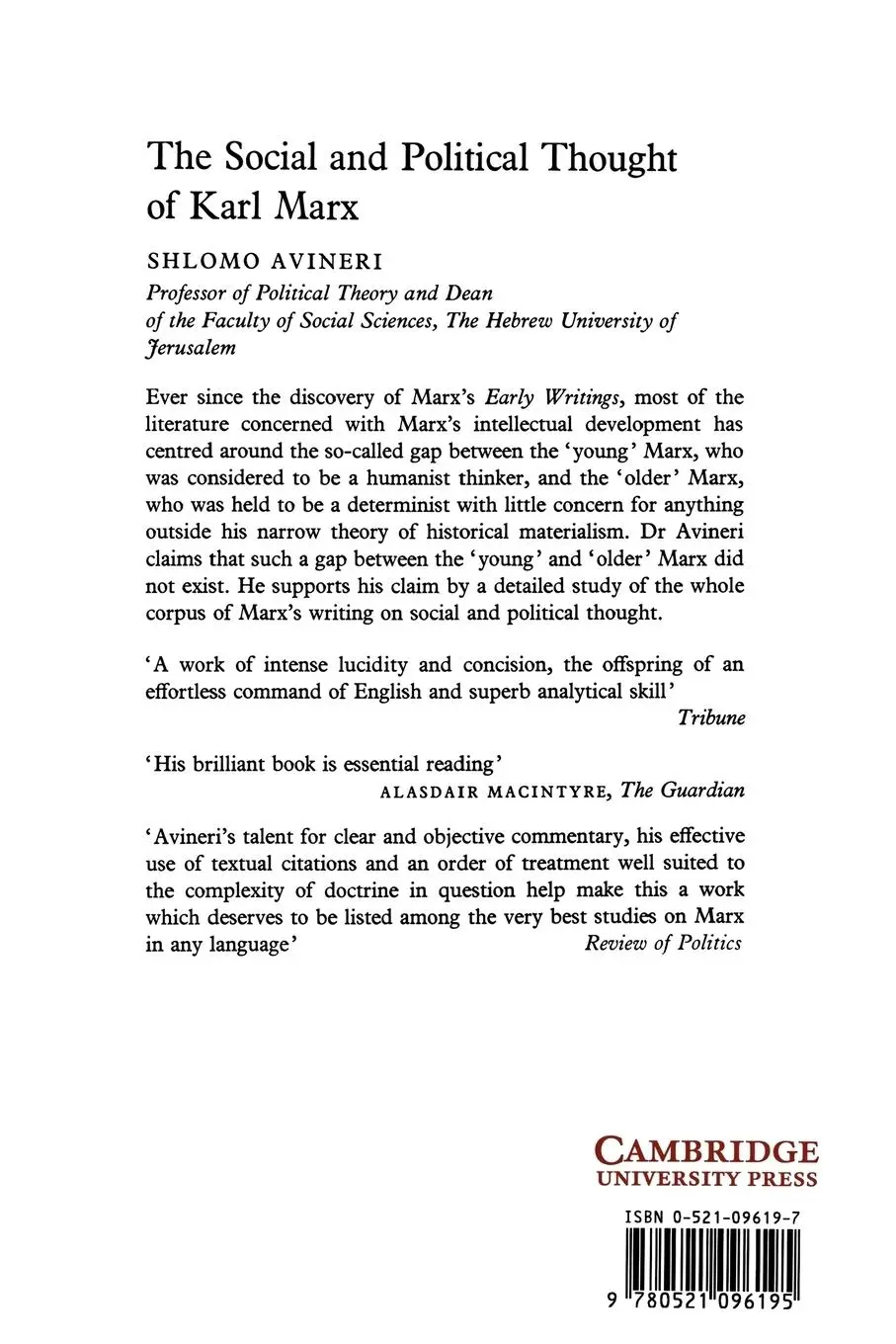 Rückseite: 9780521096195 | The Social and Political Thought of Karl Marx | Shlomo Avineri | Buch