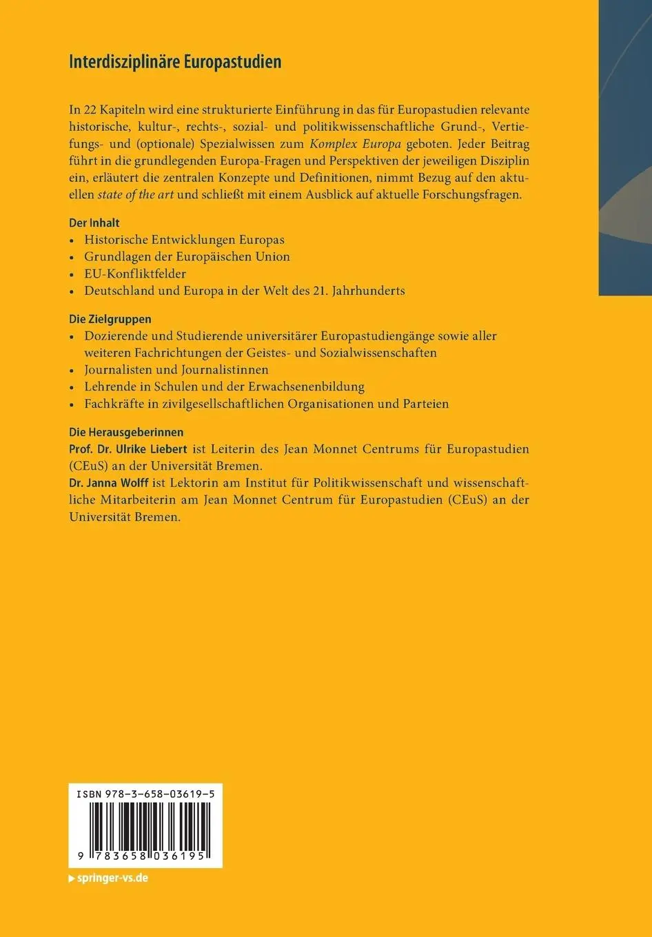 Rückseite: 9783658036195 | Interdisziplinäre Europastudien | Eine Einführung | Wolff (u. a.)
