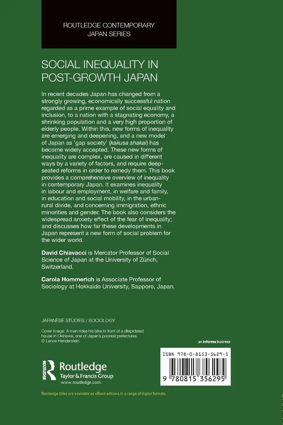 Rückseite: 9780815356295 | Social Inequality in Post-Growth Japan | David Chiavacci (u. a.)