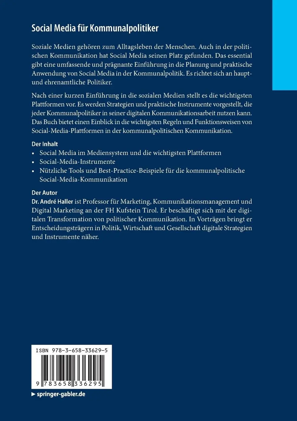 Rückseite: 9783658336295 | Social Media für Kommunalpolitiker | André Haller | Taschenbuch | viii