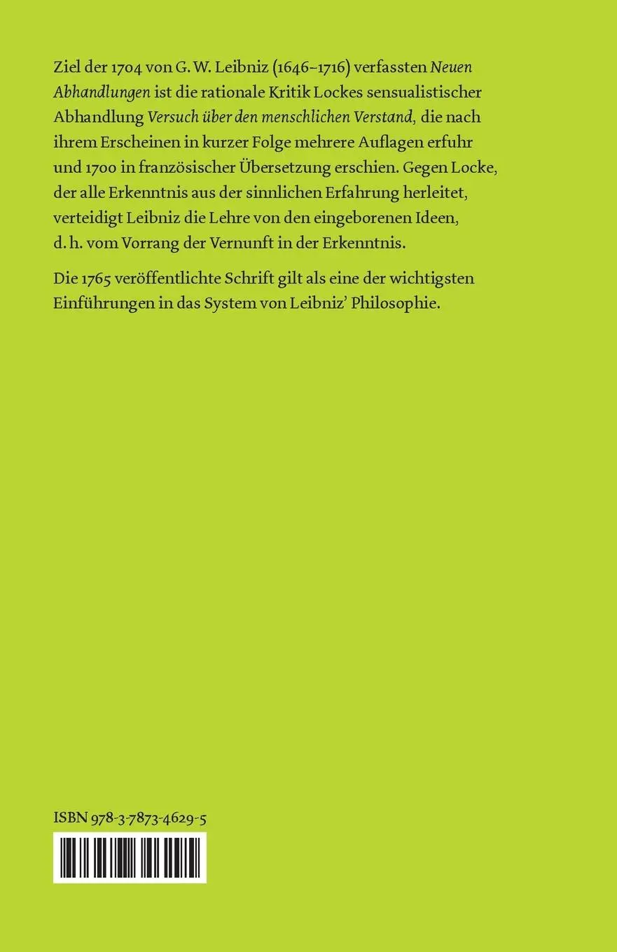 Rückseite: 9783787346295 | Neue Abhandlungen über den menschlichen Verstand | Leibniz | Buch