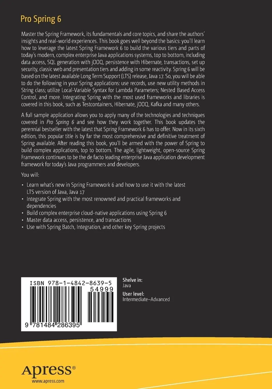 Rückseite: 9781484286395 | Pro Spring 6 | An In-Depth Guide to the Spring Framework | Taschenbuch