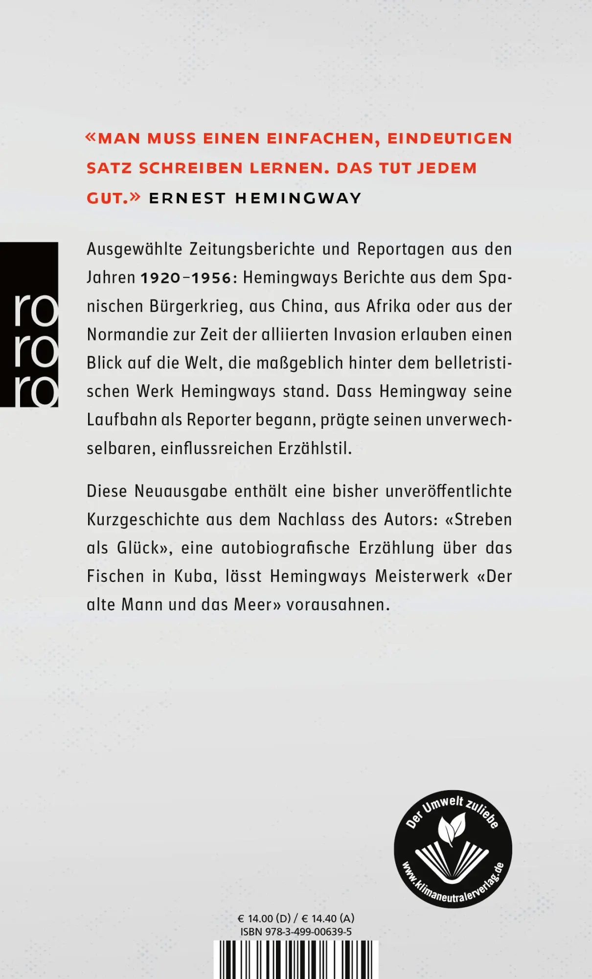 Rückseite: 9783499006395 | 49 Depeschen | Ernest Hemingway | Taschenbuch | 512 S. | Deutsch