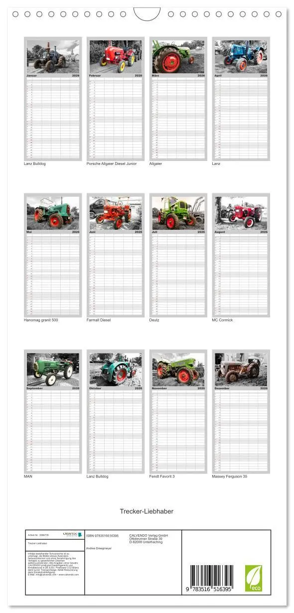 Bild: 9783516516395 | Familienplaner 2026 - Trecker-Liebhaber mit 5 Spalten...