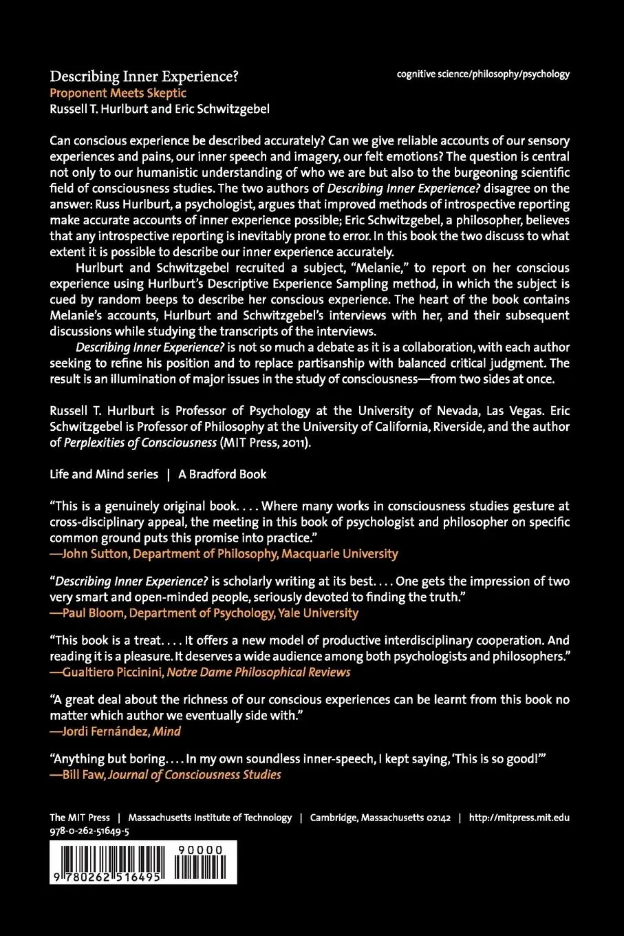 Rückseite: 9780262516495 | Describing Inner Experience? | Proponent Meets Skeptic | Taschenbuch