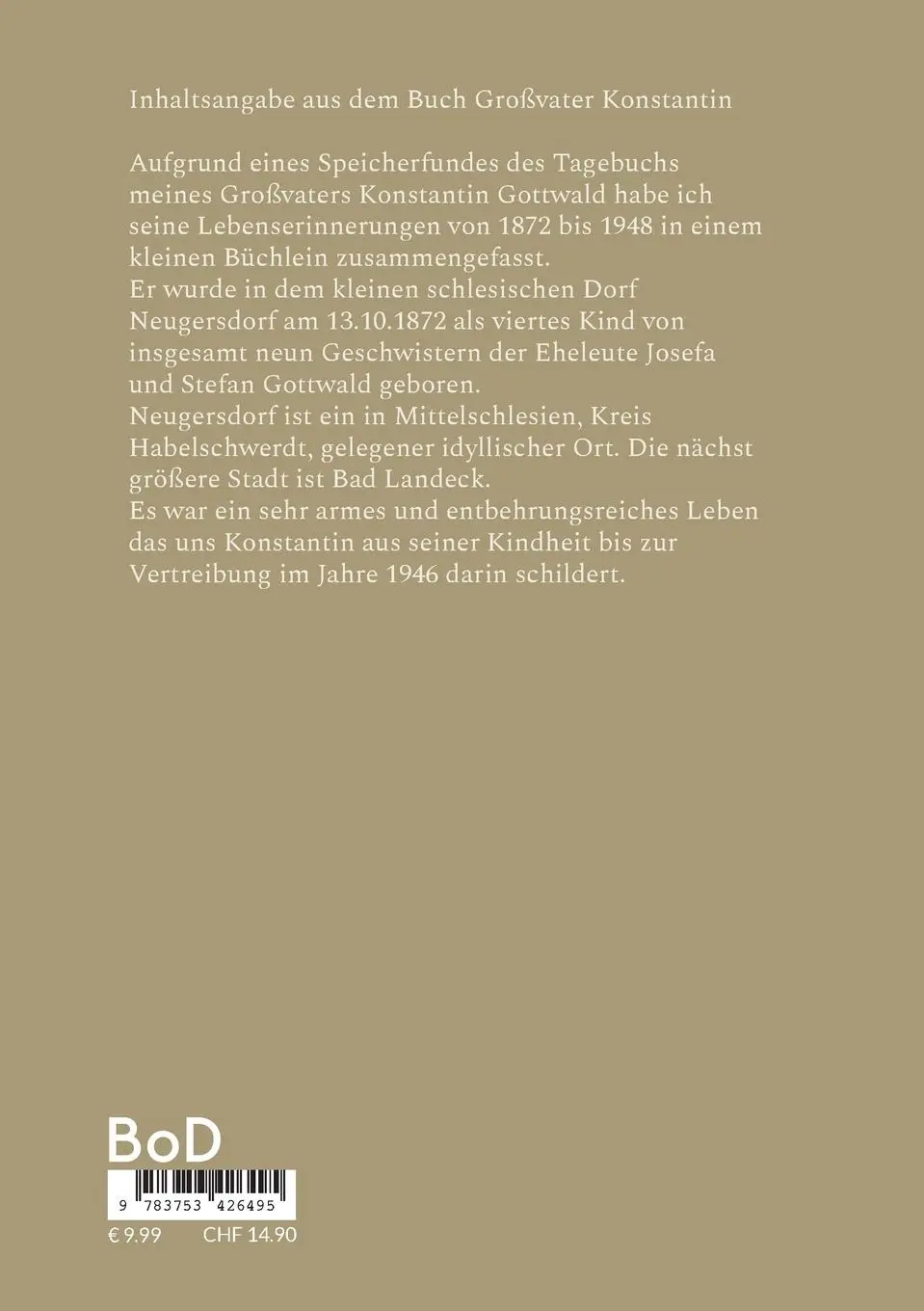 Rückseite: 9783753426495 | Großvater Konstantin | Lebenserinnerungen 1872 bis 1948 | Sandmüller