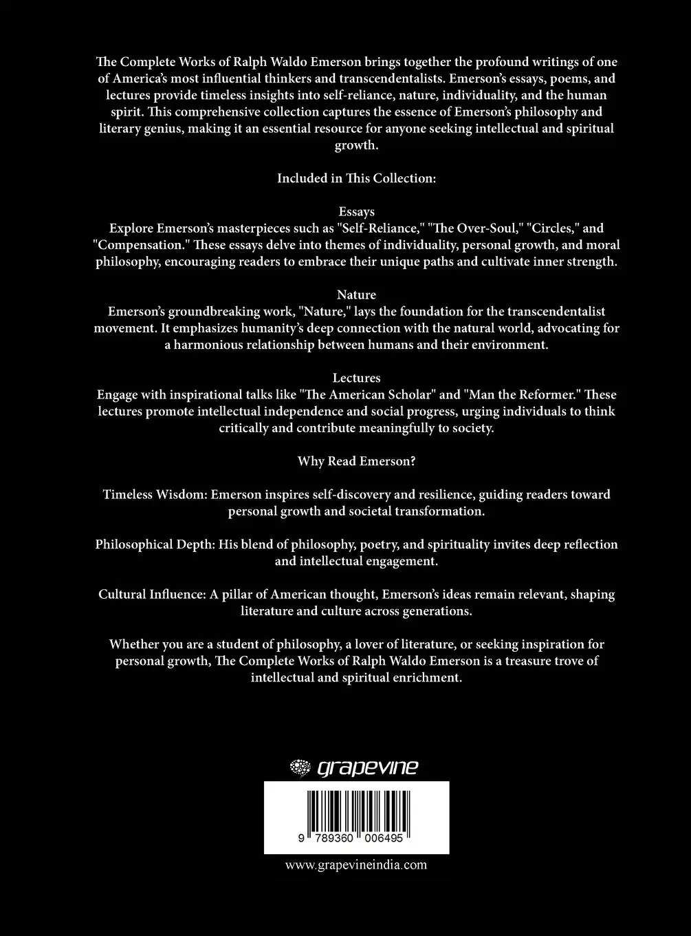 Rückseite: 9789360006495 | Complete Works of Ralph Waldo Emerson (Grapevine Edition) | Buch