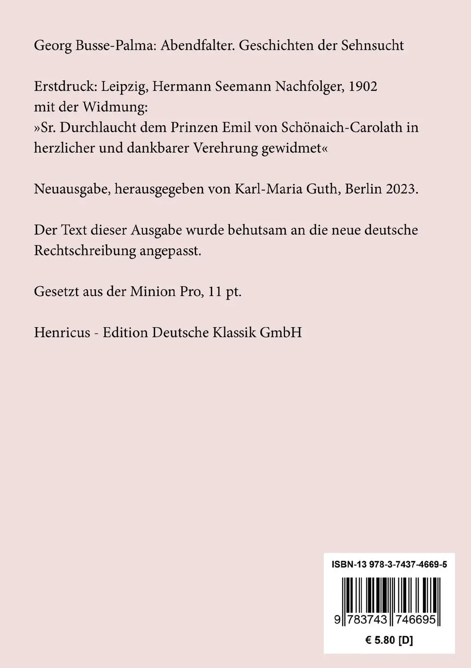 Rückseite: 9783743746695 | Abendfalter | Geschichten der Sehnsucht | Georg Busse-Palma | Buch