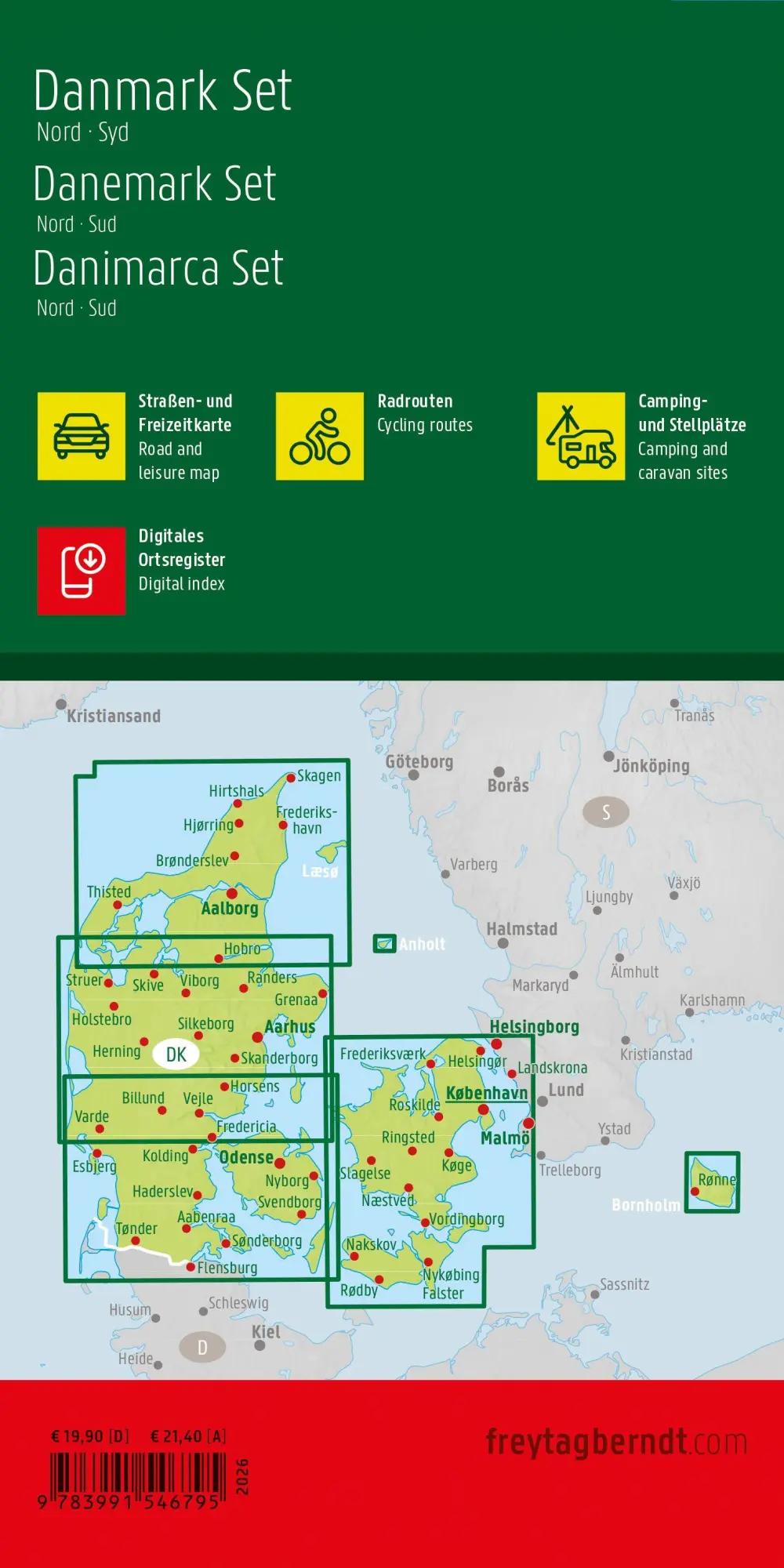 Rückseite: 9783991546795 | freytag &amp; berndt Straßenkarte Dänemark Set 1:150.000 | (Land-)Karte