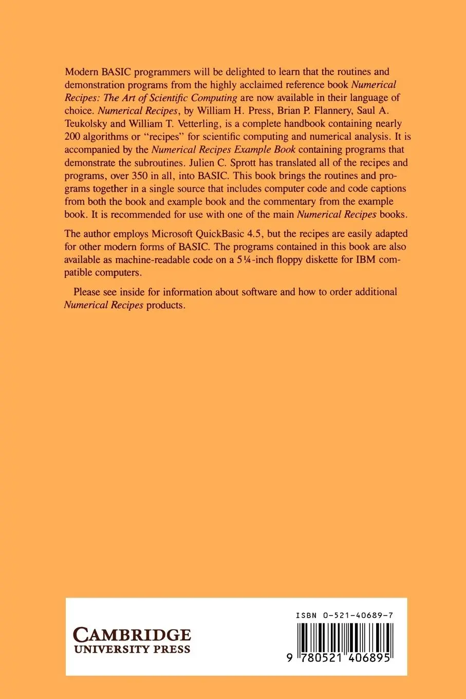 Rückseite: 9780521406895 | Numerical Recipes Routines and Examples in Basic (First Edition)