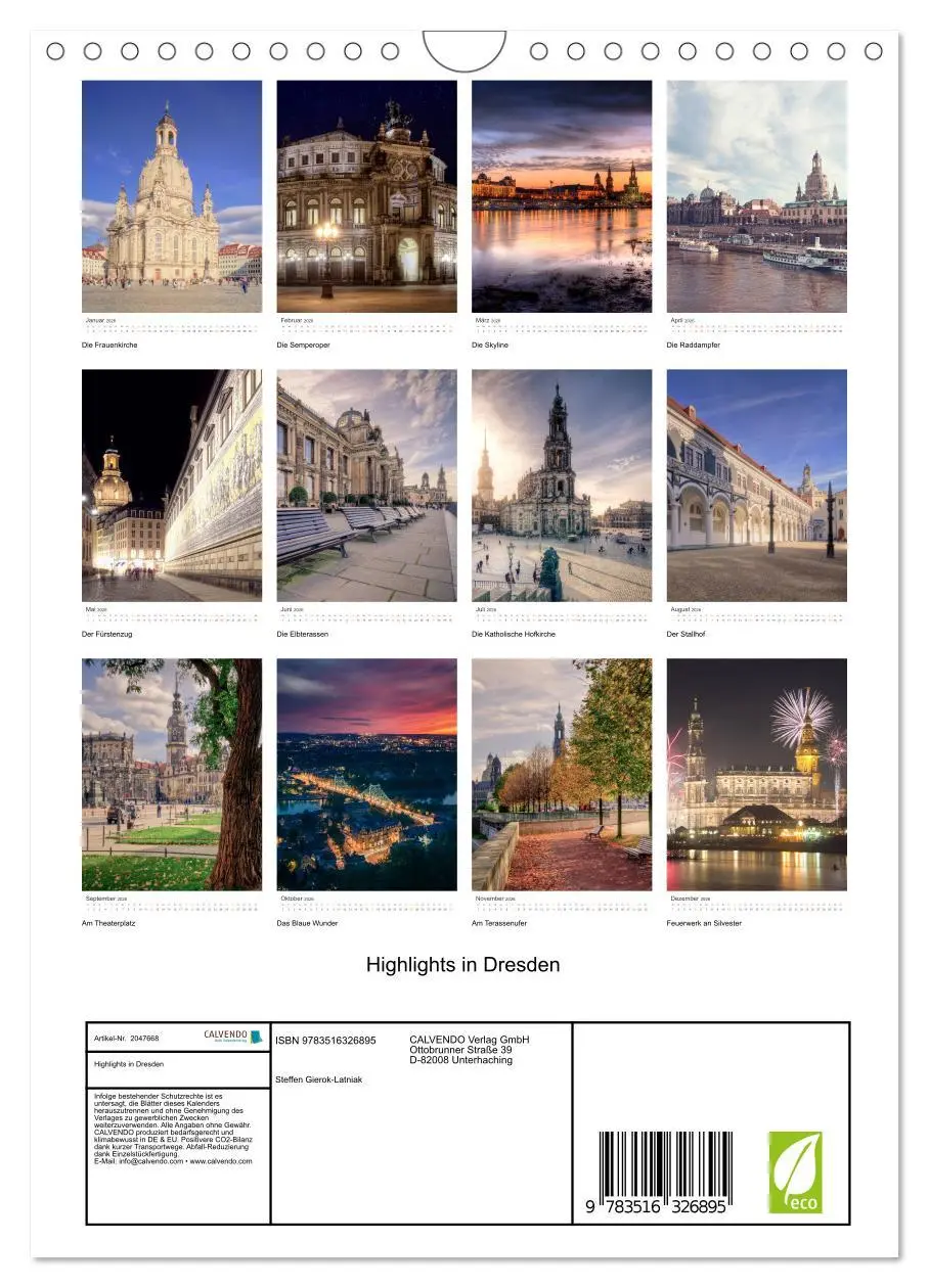 Bild: 9783516326895 | Highlights in Dresden (Wandkalender 2026 DIN A4 hoch), CALVENDO...