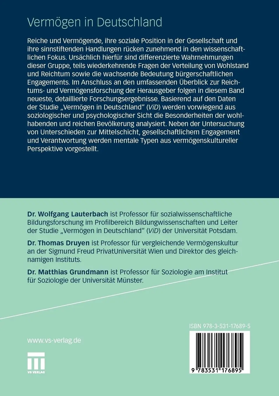 Rückseite: 9783531176895 | Vermögen in Deutschland | Heterogenität und Verantwortung | Buch