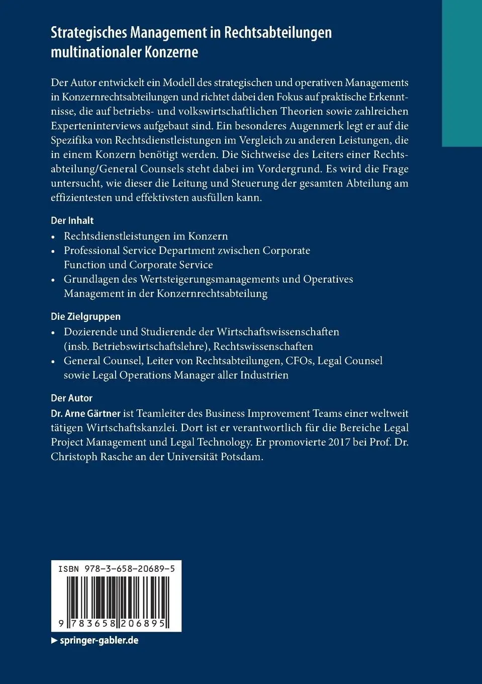 Rückseite: 9783658206895 | Strategisches Management in Rechtsabteilungen multinationaler Konzerne