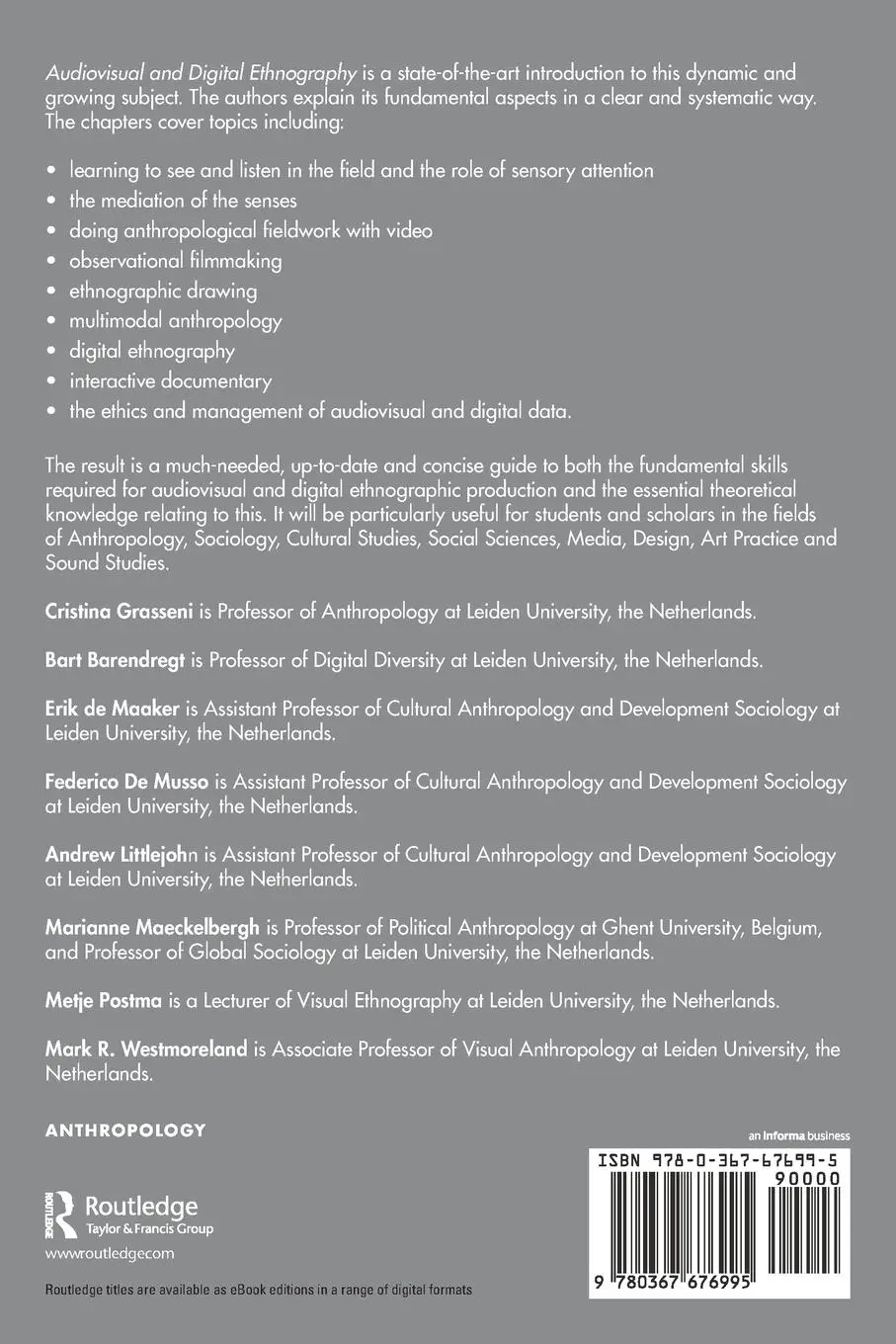 Rückseite: 9780367676995 | Audiovisual and Digital Ethnography | Cristina Grasseni (u. a.) | Buch