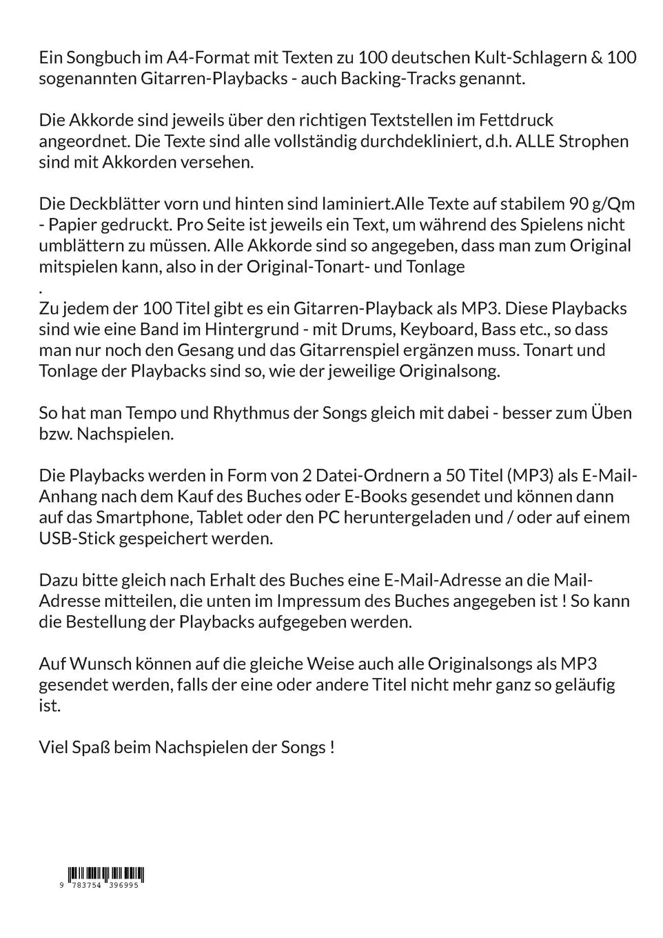Rückseite: 9783754396995 | 100 Deutsche Kult-Schlager + 100 Gitarren-Playbacks (MP3) | Gansel