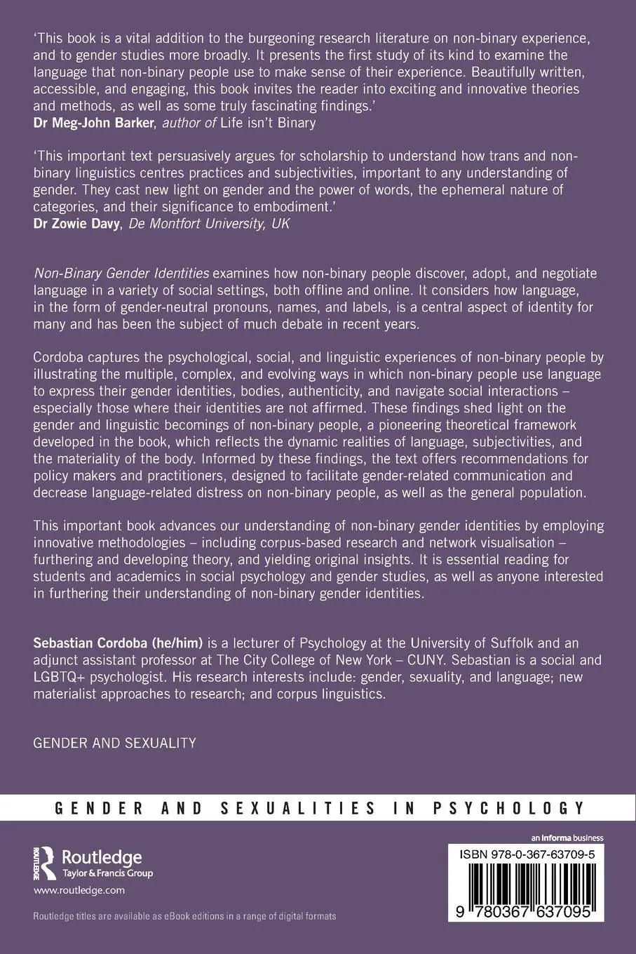 Rückseite: 9780367637095 | Non-Binary Gender Identities | The Language of Becoming | Cordoba