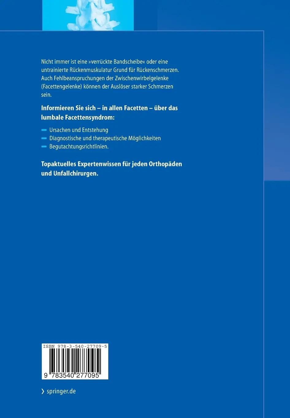 Rückseite: 9783540277095 | Das lumbale Facettensyndrom | Jörg Jerosch (u. a.) | Taschenbuch | x