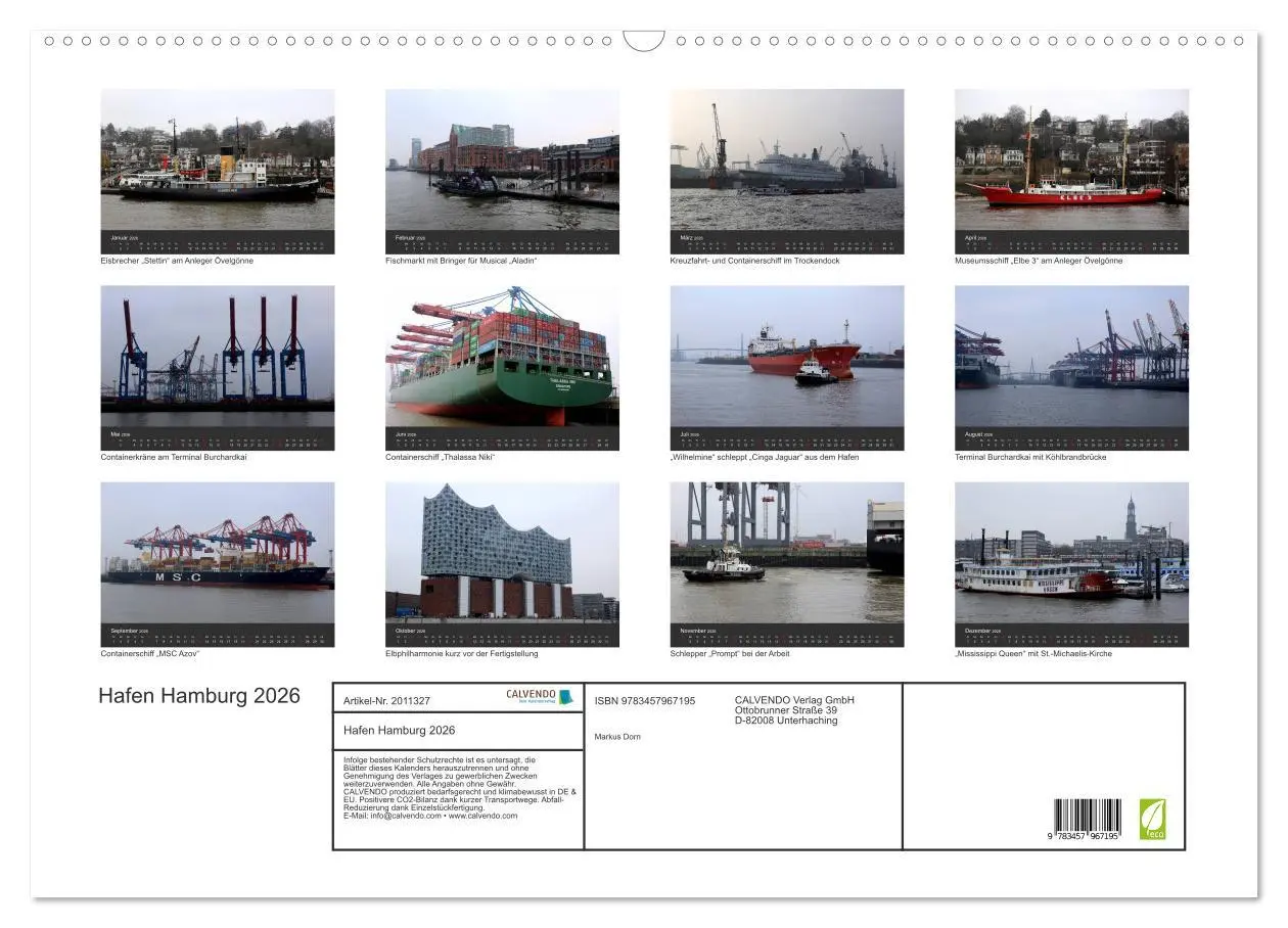 Bild: 9783457967195 | Hafen Hamburg 2026 (Wandkalender 2026 DIN A2 quer), CALVENDO...