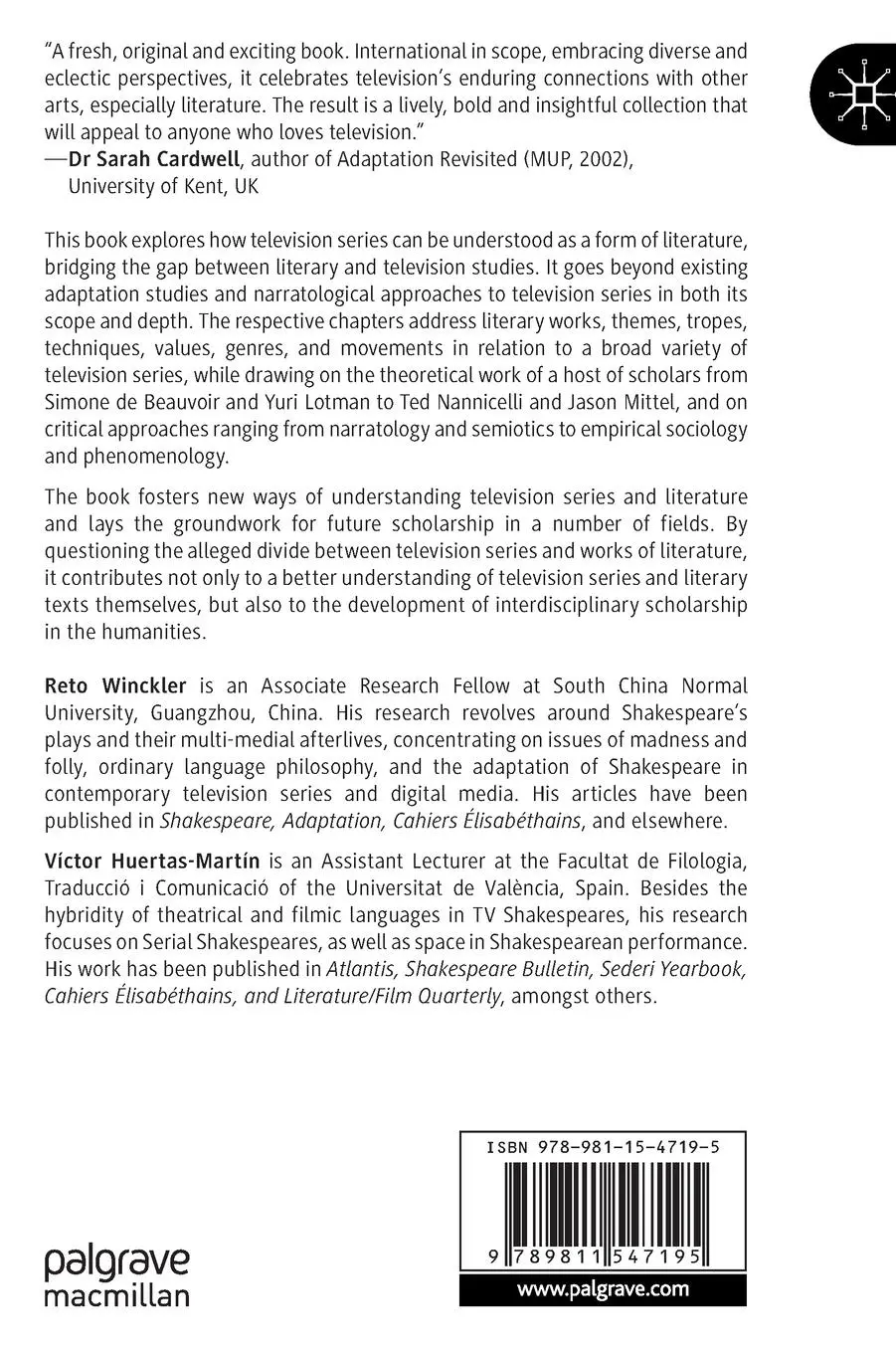 Rückseite: 9789811547195 | Television Series as Literature | Víctor Huertas-Martín (u. a.) | Buch
