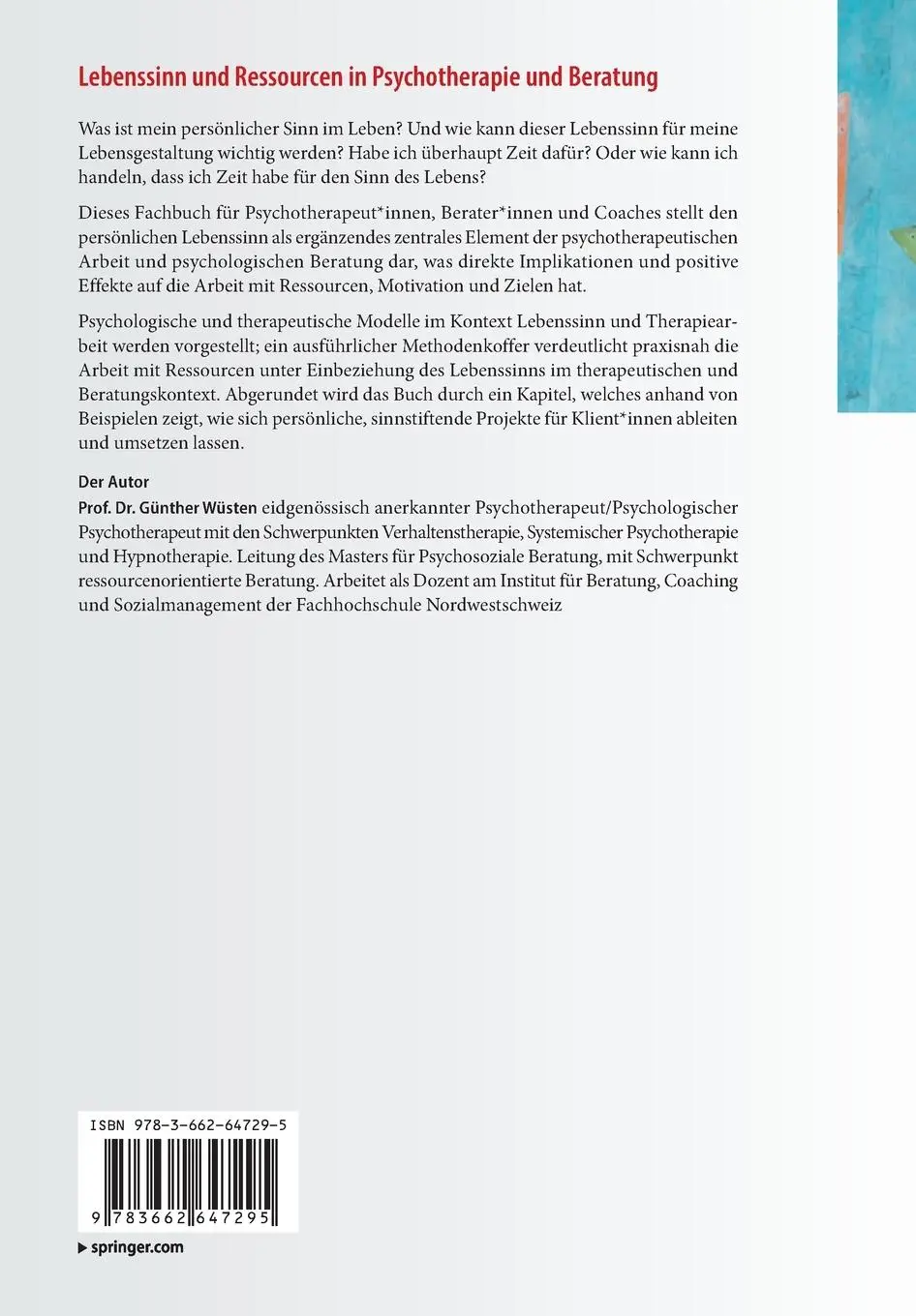 Rückseite: 9783662647295 | Lebenssinn und Ressourcen in Psychotherapie und Beratung | Wüsten | x