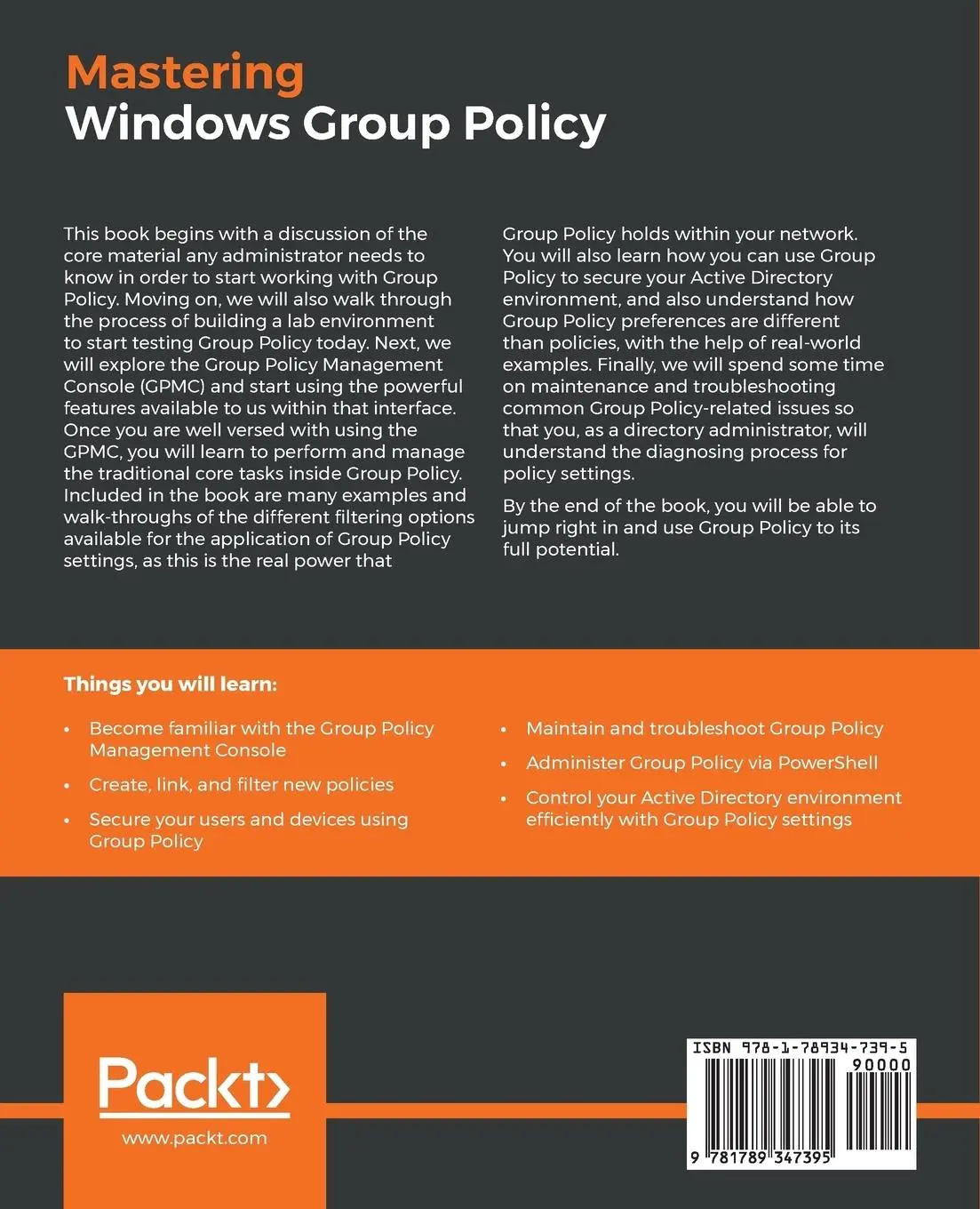 Rückseite: 9781789347395 | Mastering Windows Group Policy | Jordan Krause | Taschenbuch | 2018