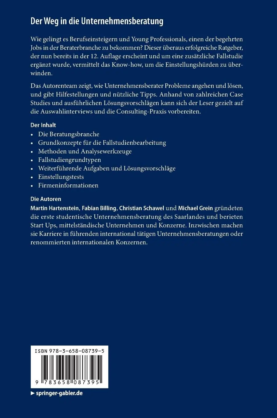 Rückseite: 9783658087395 | Der Weg in die Unternehmensberatung | Martin Hartenstein (u. a.) | x
