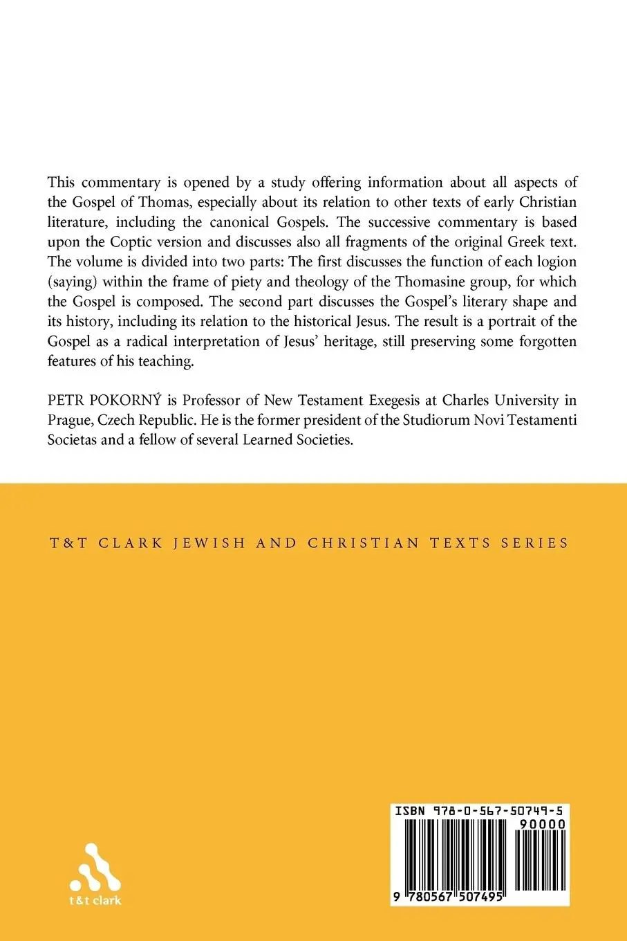 Rückseite: 9780567507495 | A Commentary on the Gospel of Thomas | Petr Pokorn (u. a.) | Buch