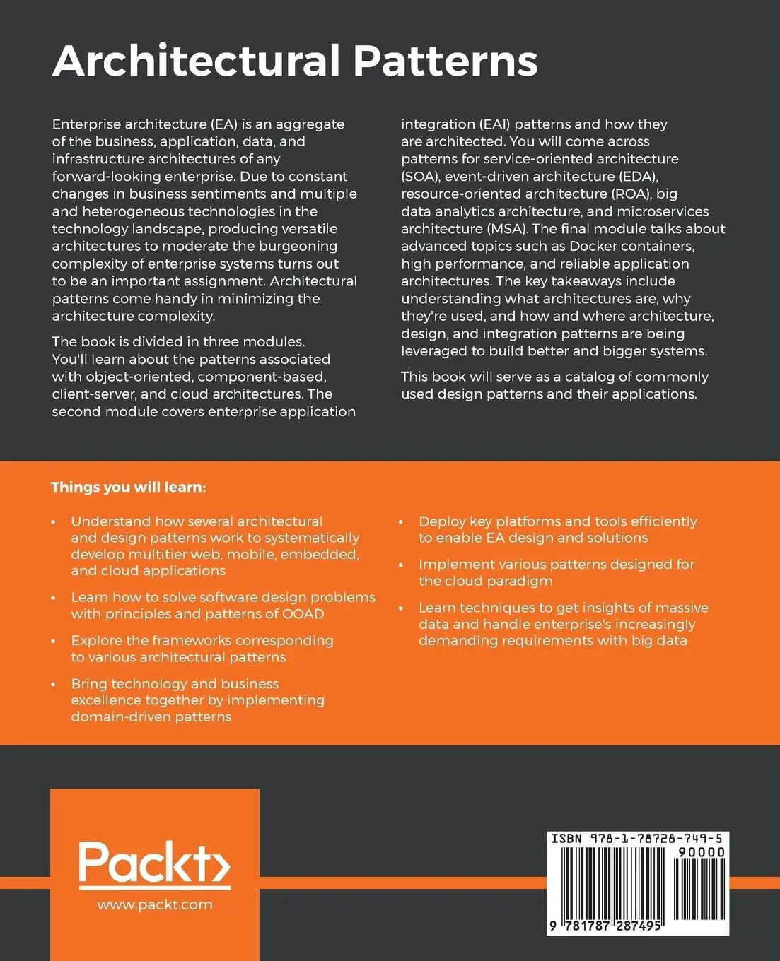 Rückseite: 9781787287495 | Architectural Patterns | Pethuru Raj (u. a.) | Taschenbuch | Englisch