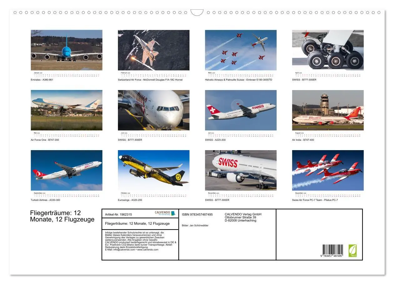 Bild: 9783457487495 | Fliegerträume: 12 Monate, 12 Flugzeuge (Wandkalender 2026 DIN A2...