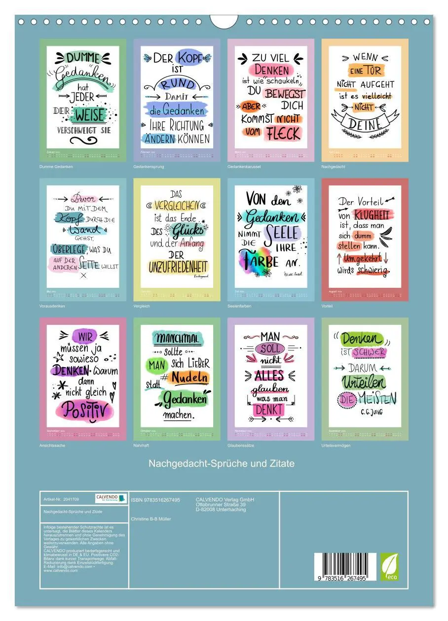 Bild: 9783516267495 | Nachgedacht-Sprüche und Zitate (Wandkalender 2026 DIN A3 hoch),...