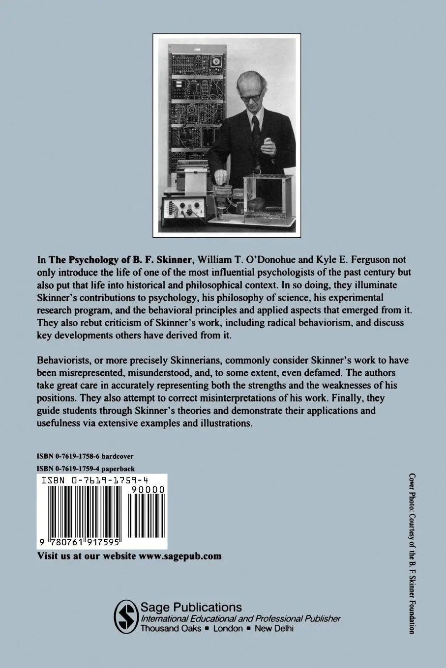 Rückseite: 9780761917595 | The Psychology of B F Skinner | William T. O'Donohue (u. a.) | Buch