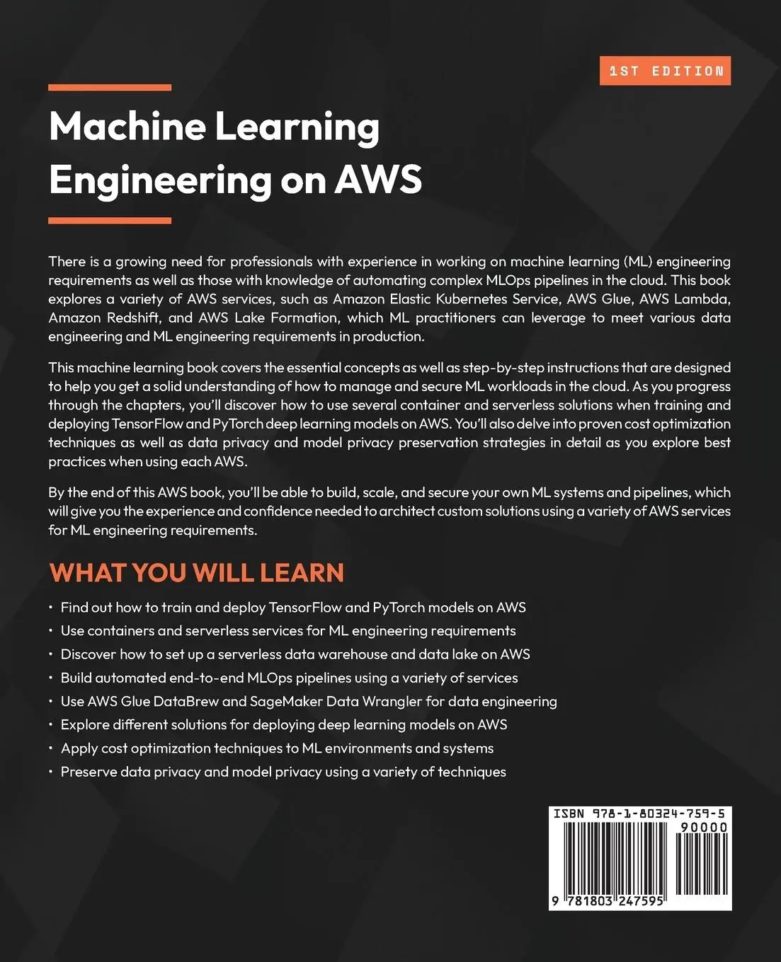 Rückseite: 9781803247595 | Machine Learning Engineering on AWS | Joshua Arvin Lat | Taschenbuch