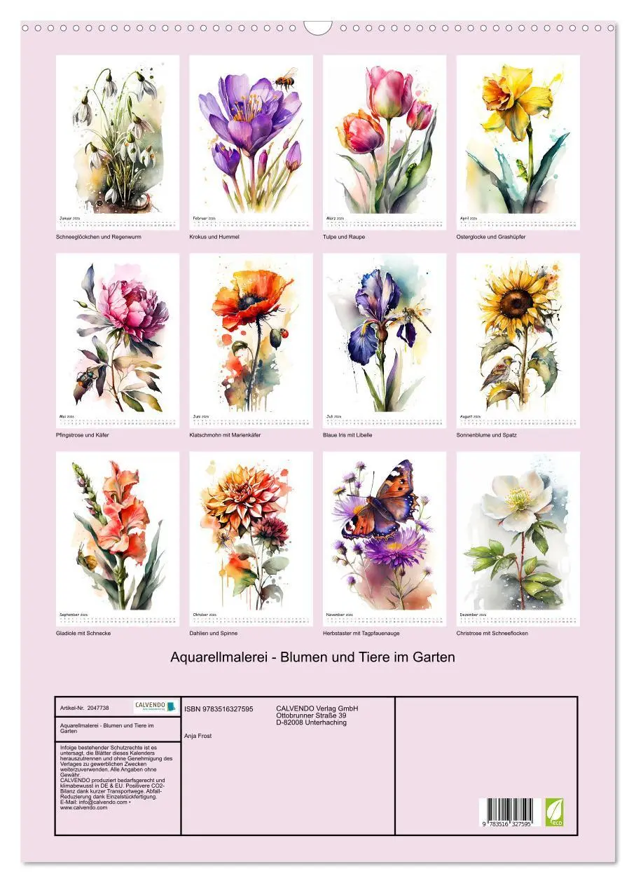 Bild: 9783516327595 | Aquarellmalerei - Blumen und Tiere im Garten (Wandkalender 2026 DIN...