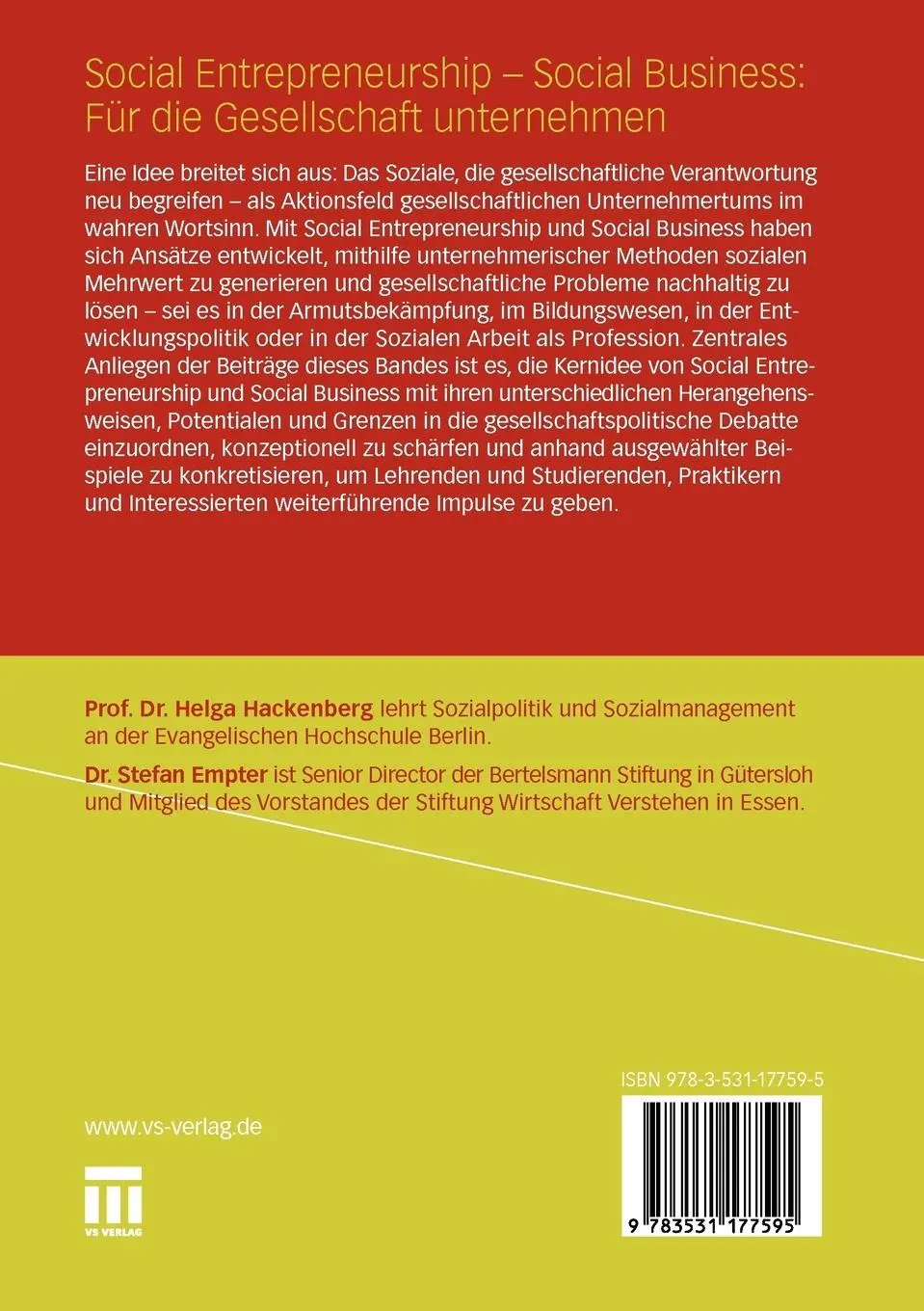 Rückseite: 9783531177595 | Social Entrepreneurship - Social Business: Für die Gesellschaft...