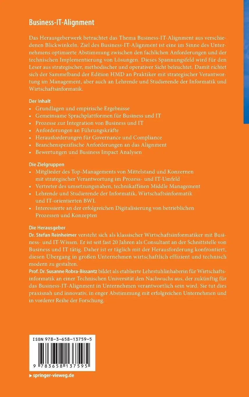 Rückseite: 9783658137595 | Business-IT-Alignment | Gemeinsam zum Unternehmenserfolg | Buch | xvi