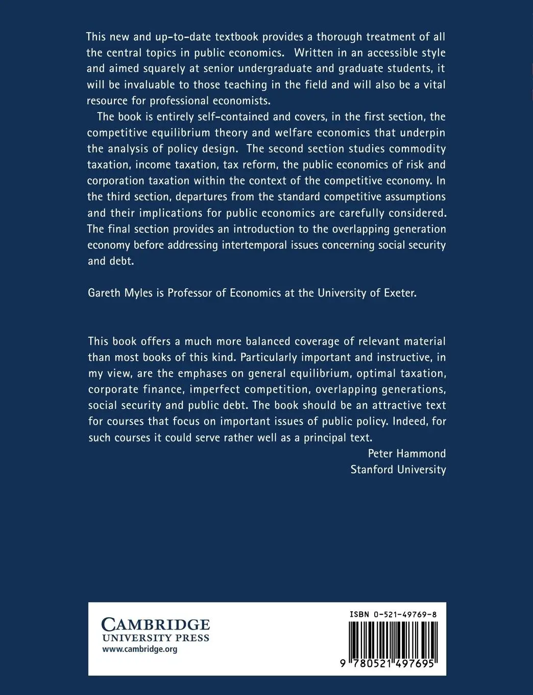 Rückseite: 9780521497695 | Public Economics | Gareth Myles (u. a.) | Taschenbuch | Englisch