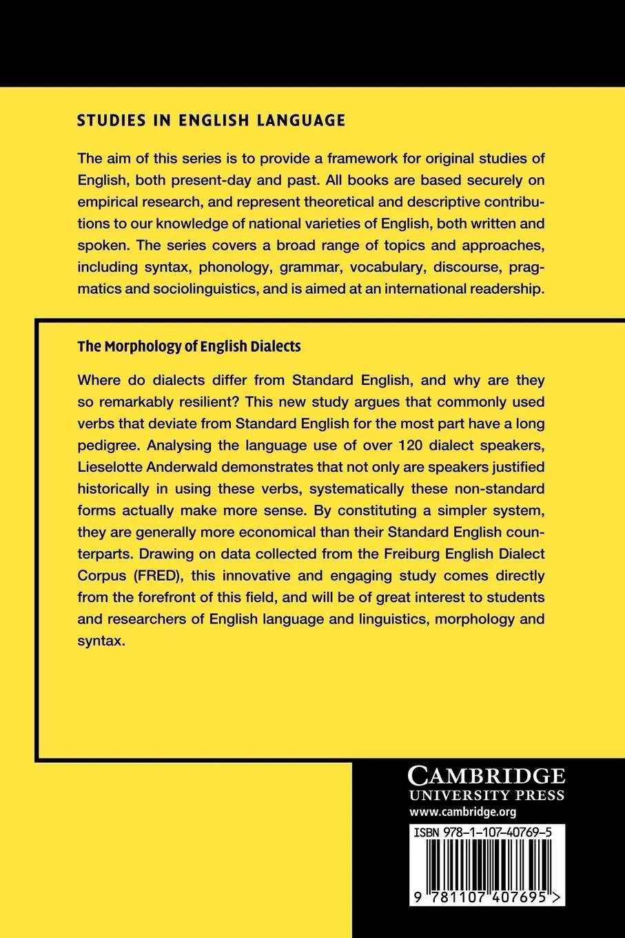Rückseite: 9781107407695 | The Morphology of English Dialects | Lieselotte Anderwald | Buch